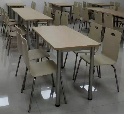 防火曲木分體餐桌椅 不銹鋼支架 快餐桌 （QQW）